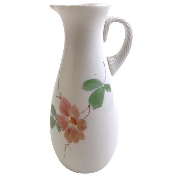 Antique Milk Glass Pitcher Ewer Floral Design - Picture 1 of 9